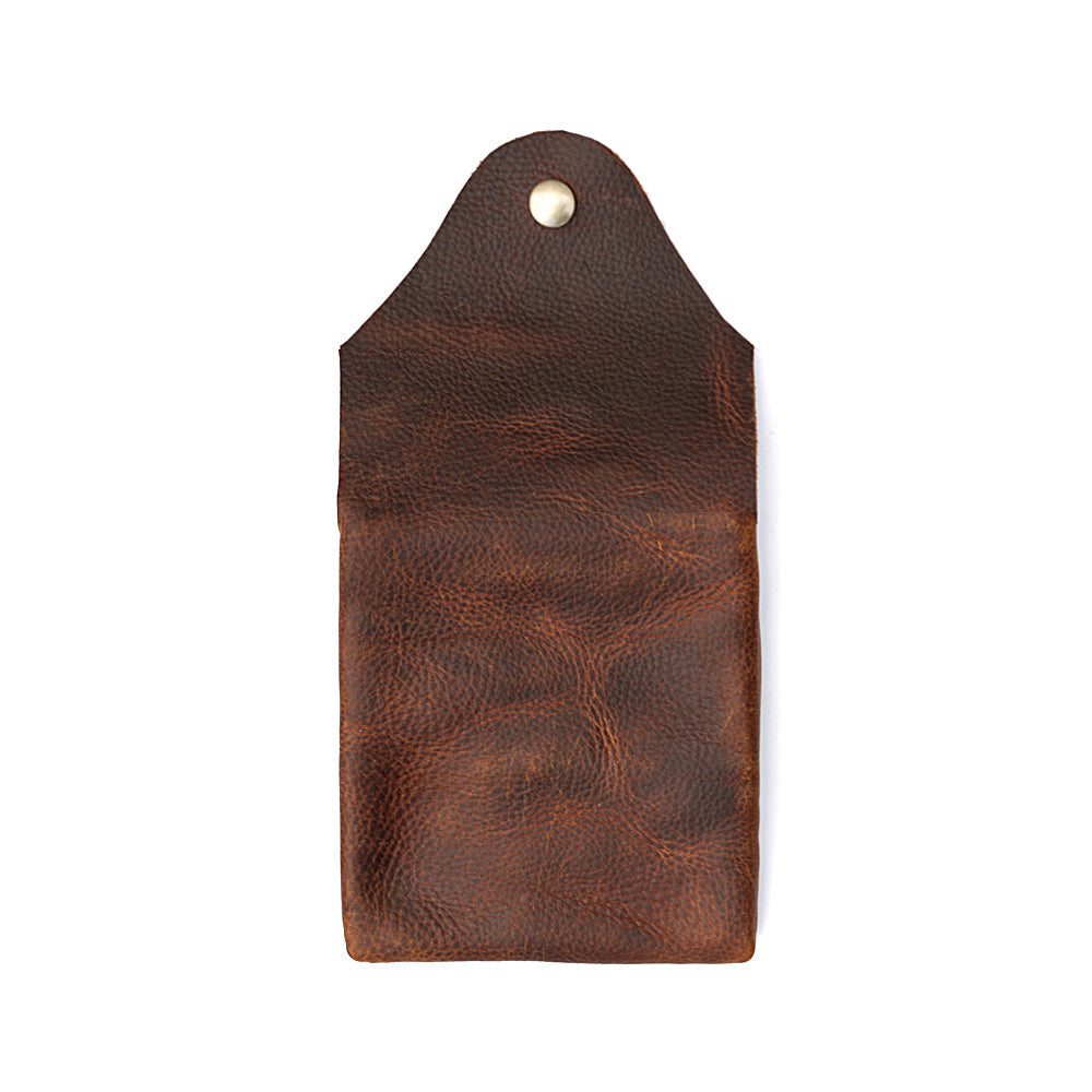 Leather pouch with white background closed