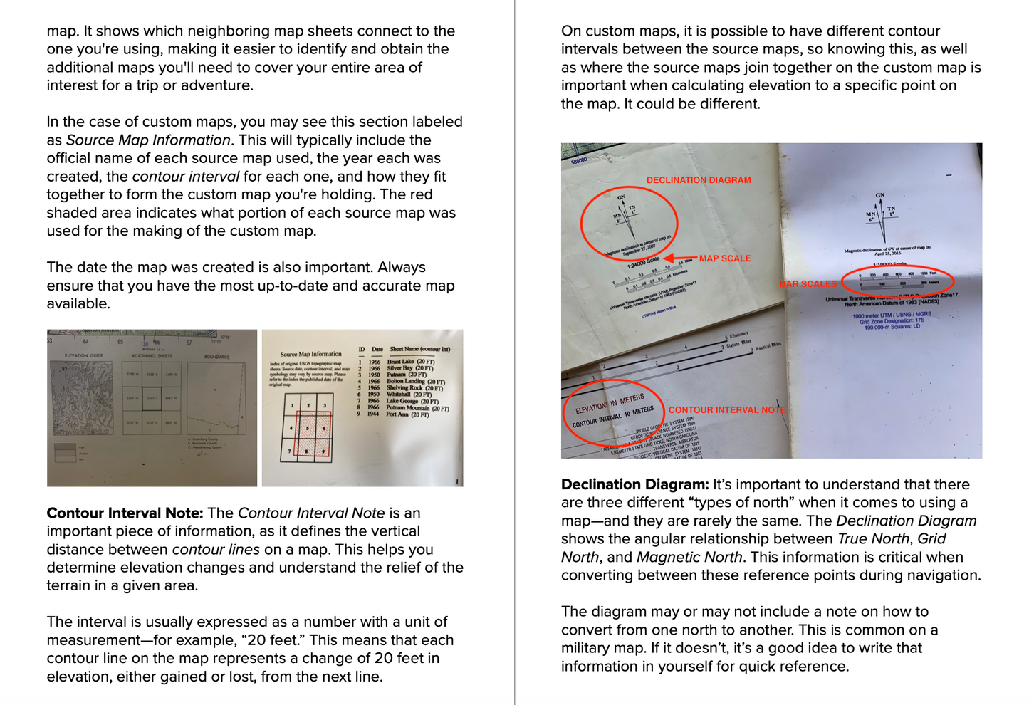 Page from a book or manual explaining map features with text and diagrams.