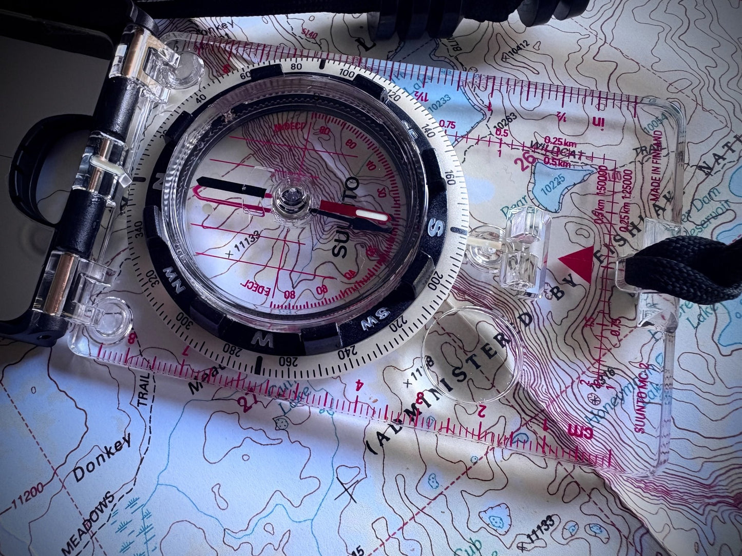 Compass on a topographic map