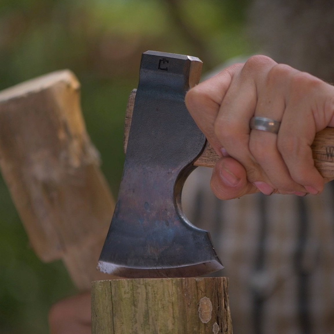 Wilderness Survival Training and Certification Program - Gray Bearded Green Beret Survival School Carving Axe Splitting Cedar