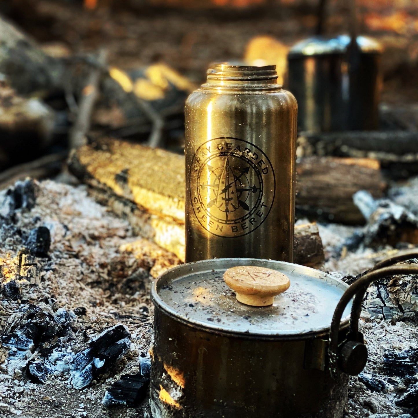 Wilderness Survival Training and Certification Program - Gray Bearded Green Beret Survival School Stainless Steel Water Bottle and Bushpot