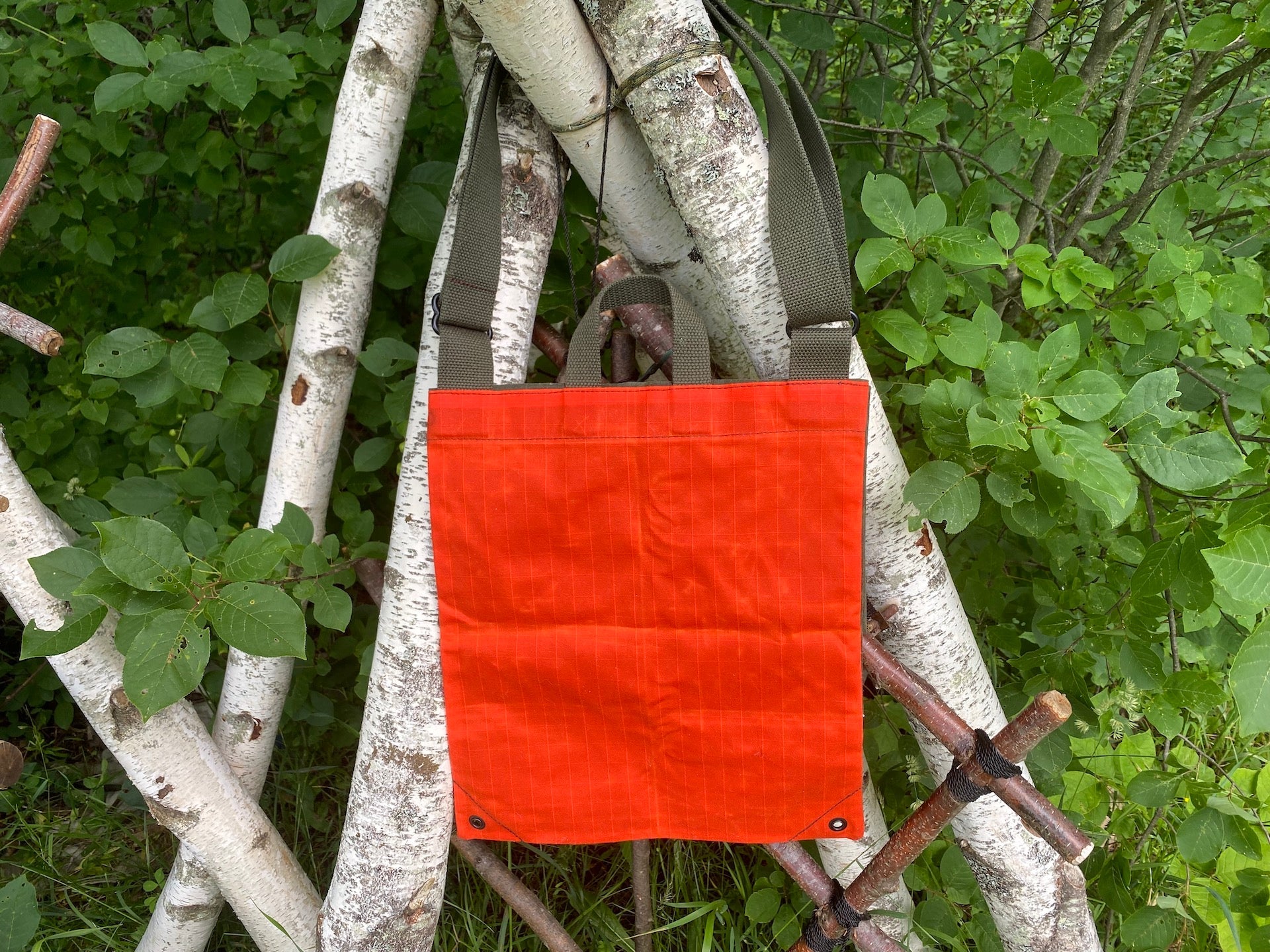 GB2 Waxed Canvas Haversack with Adjustable Strap High-Visibility Orange Backside