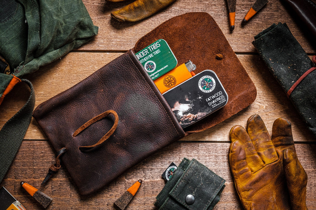 Leather Belt Pouch with Fire Kit