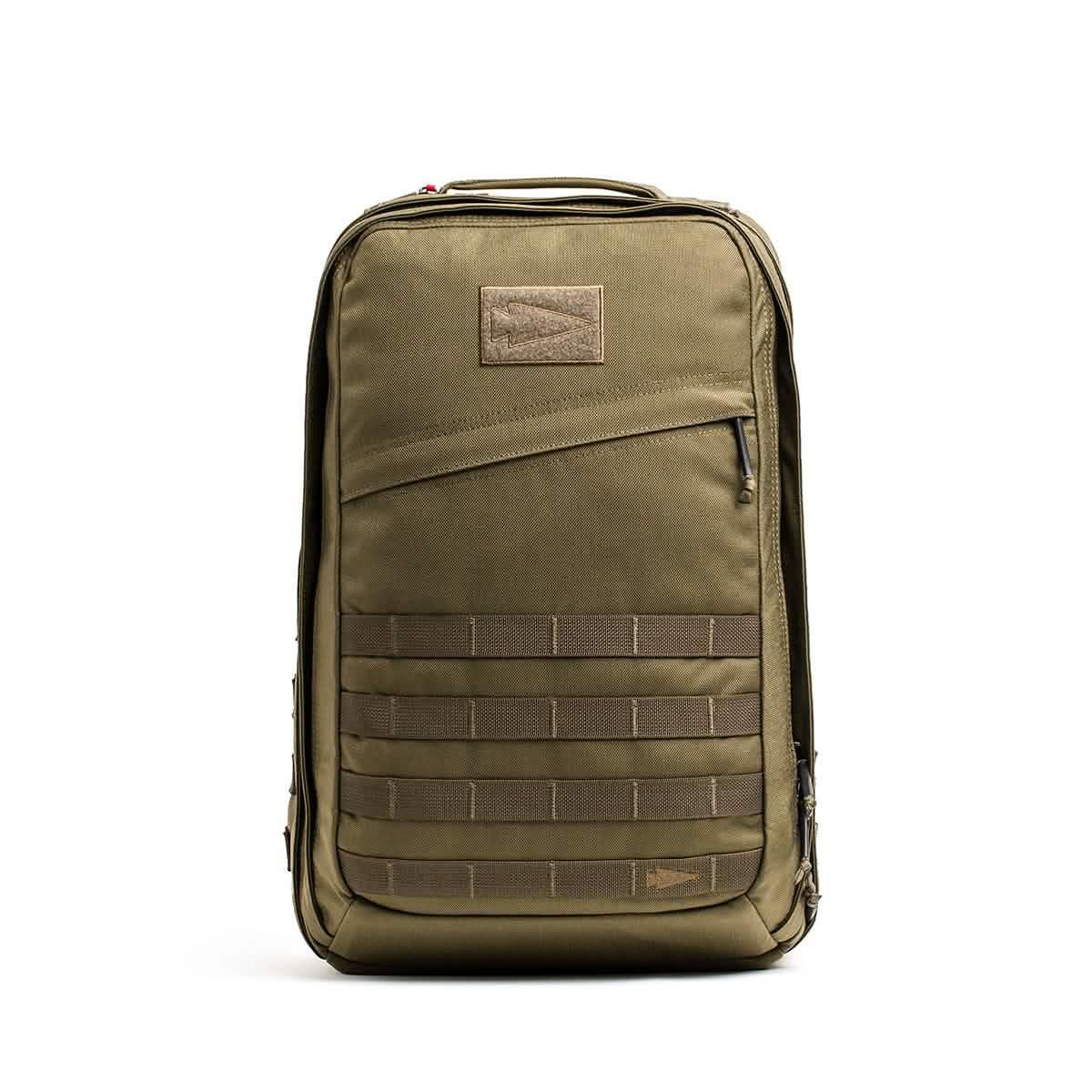 Ranger green GoRuck rucksack with a white background front view