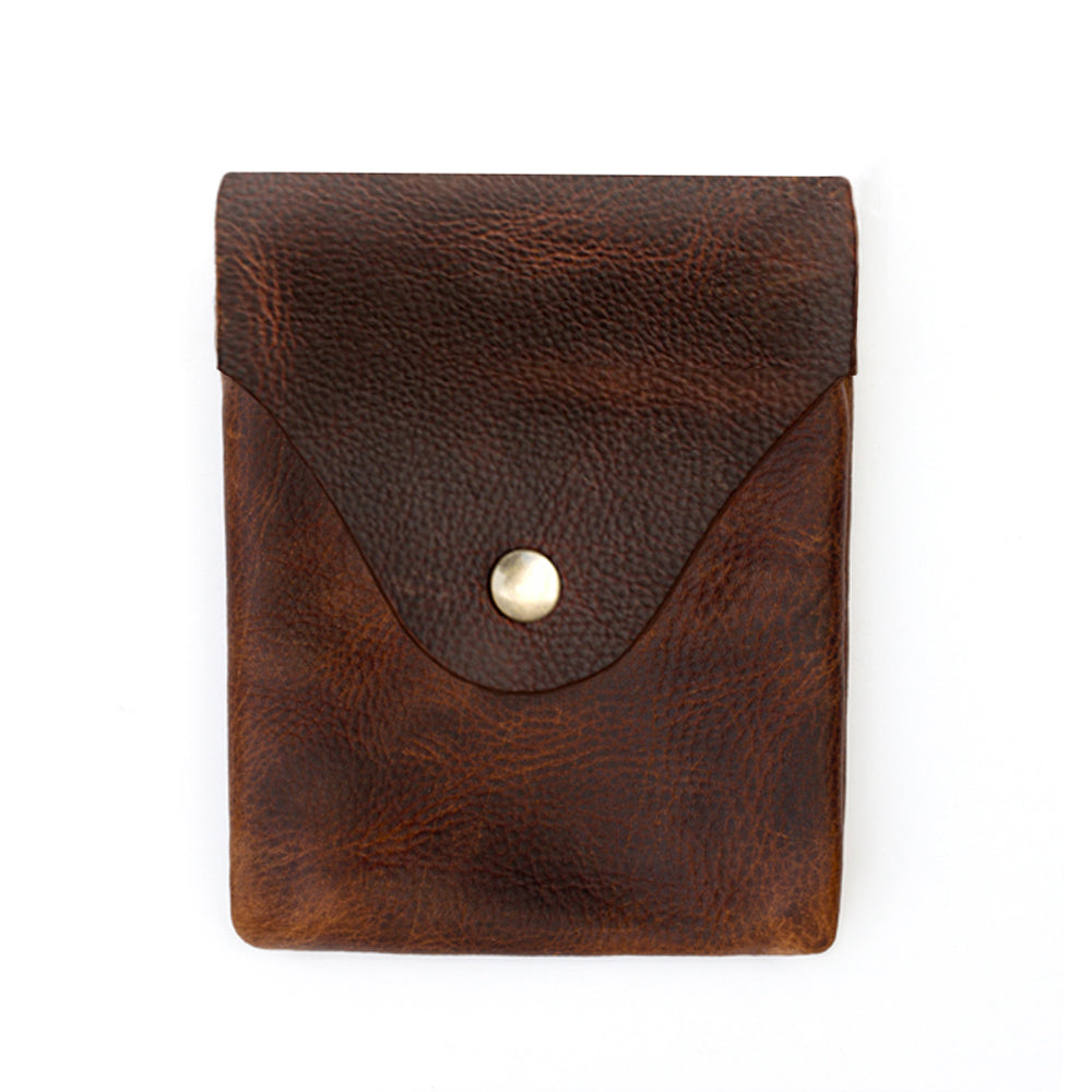 Leather pouch with white background closed