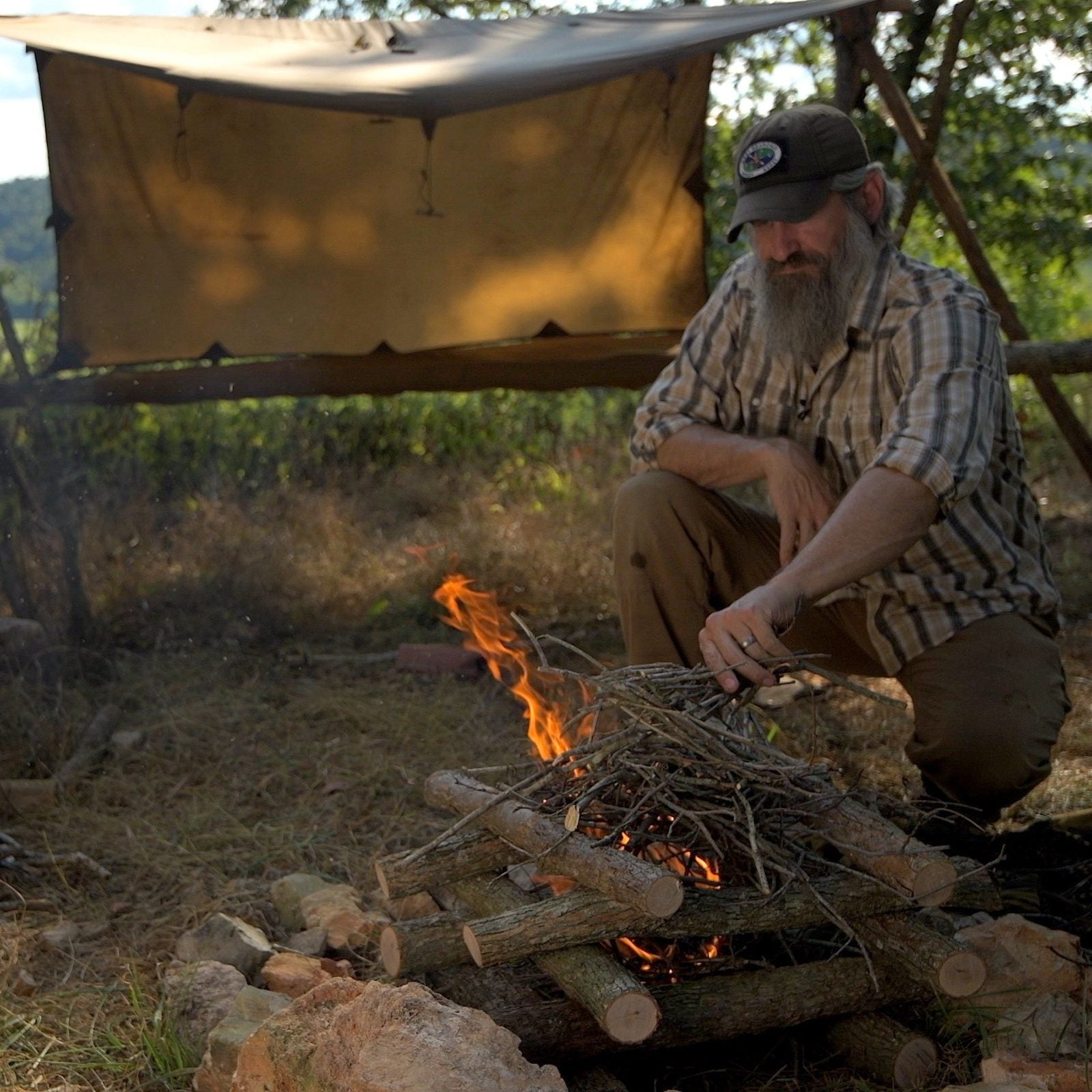 Gray Bearded Green Beret — Log Cabin Fire Lay 4
