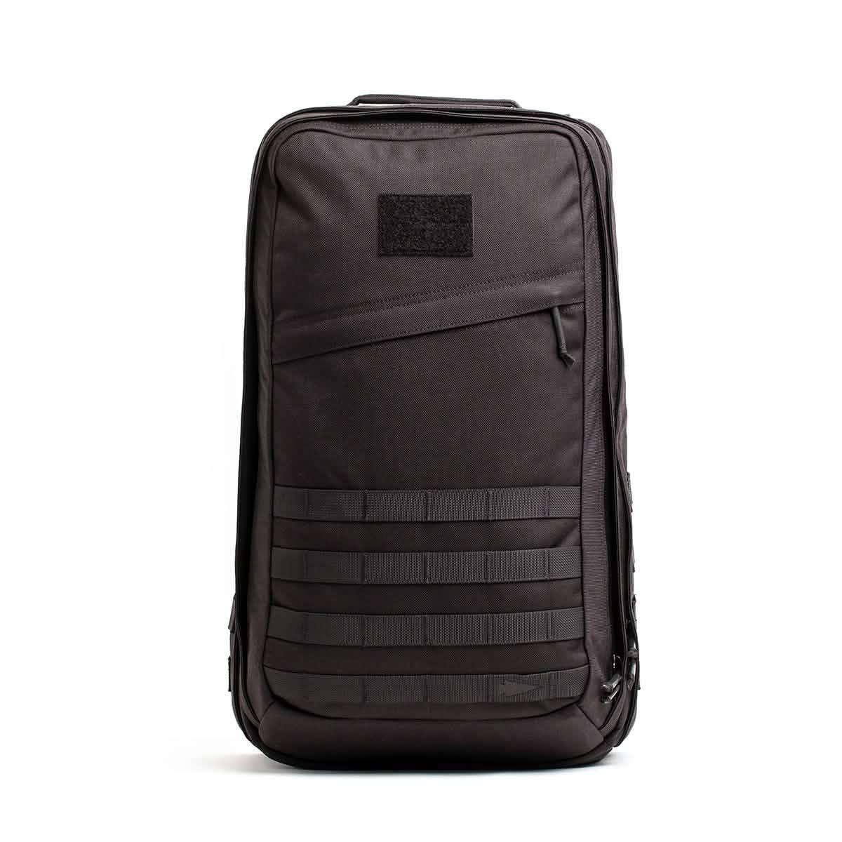 Black GoRuck rucksack with a white background front view