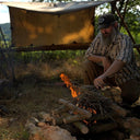 Bushcraft Skills Course - Gray Bearded Green Beret Survival School - Log Cabin Fire Lay with Tripod Raised Bed and Tentsmiths Oilskin Tarp