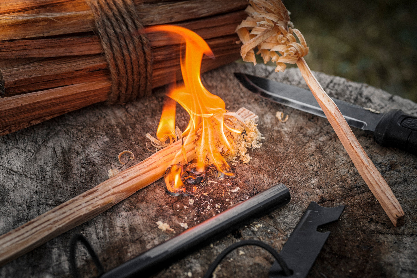 GB2 Fatwood Fire Starter – All-Natural Emergency Tinder in Shavings, Sticks, and Kits Bundle of Sticks in Use