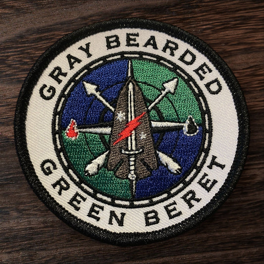 Gray Bearded Green Beret Patch – Round Sew-On Logo Patch