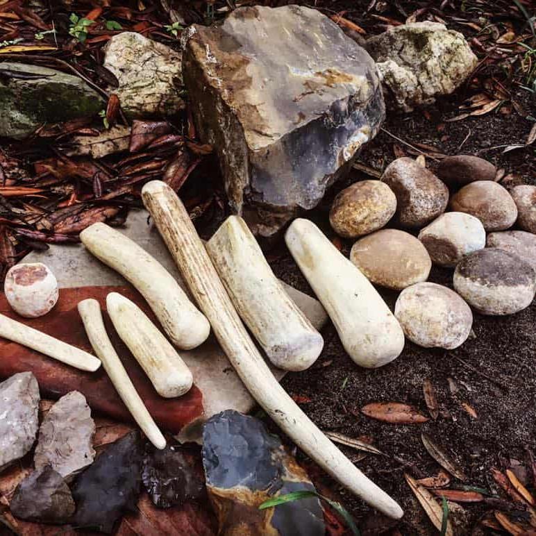 Primitive Survival Course - Gray Bearded Green Beret Survival School Flint and Flintknapping Tools Hammerstone Pressure Flaker Deer Antlers Tines