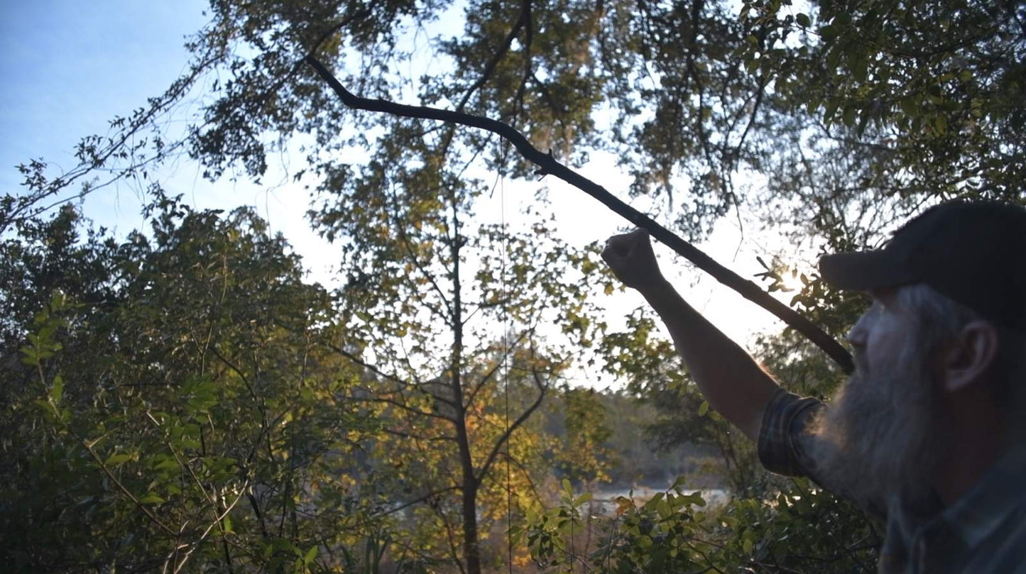 Primitive Trapping Course — Gray Bearded Green Beret Joshua Enyart Setting Spring Pole Snare in Woodland