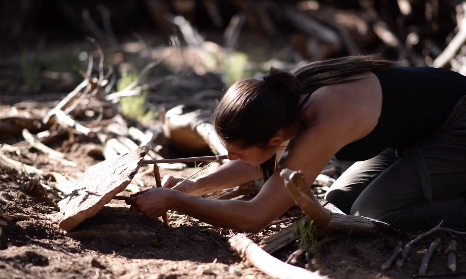 Primitive Trapping Course — Gray Bearded Green Beret Kirsten Rechnitz Setting Paiute Deadfall in Desert