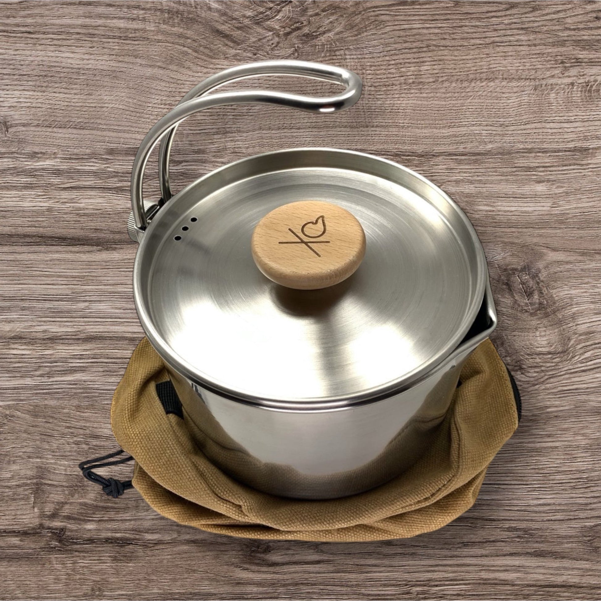 Stainless Steel Bush Pot: The Kessel Bush Pot with Waxed Canvas Pouch