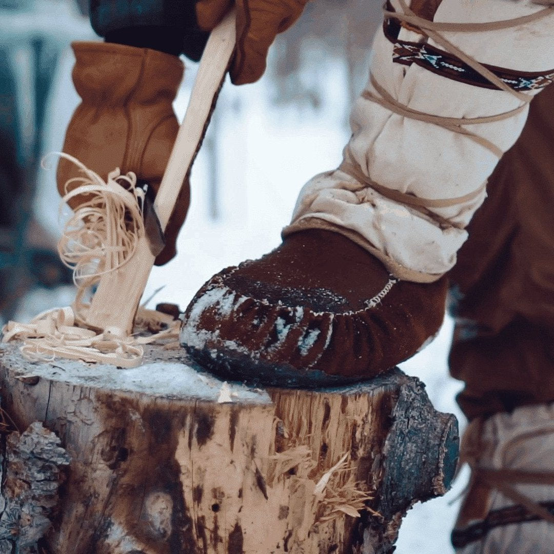 Winter Survival Course - Gray Bearded Green Beret Survival School Featherstick and Mukluks Winter Moccasins Puukko Knife