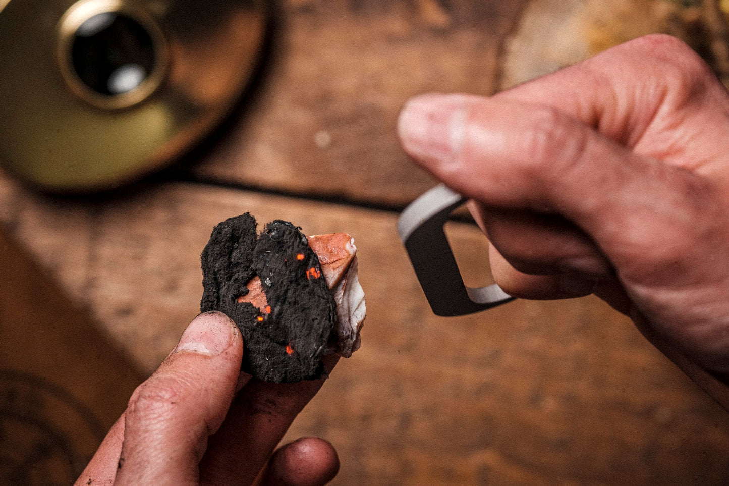 Hudson Bay Tobacco Box Flint and Steel Kit in Use