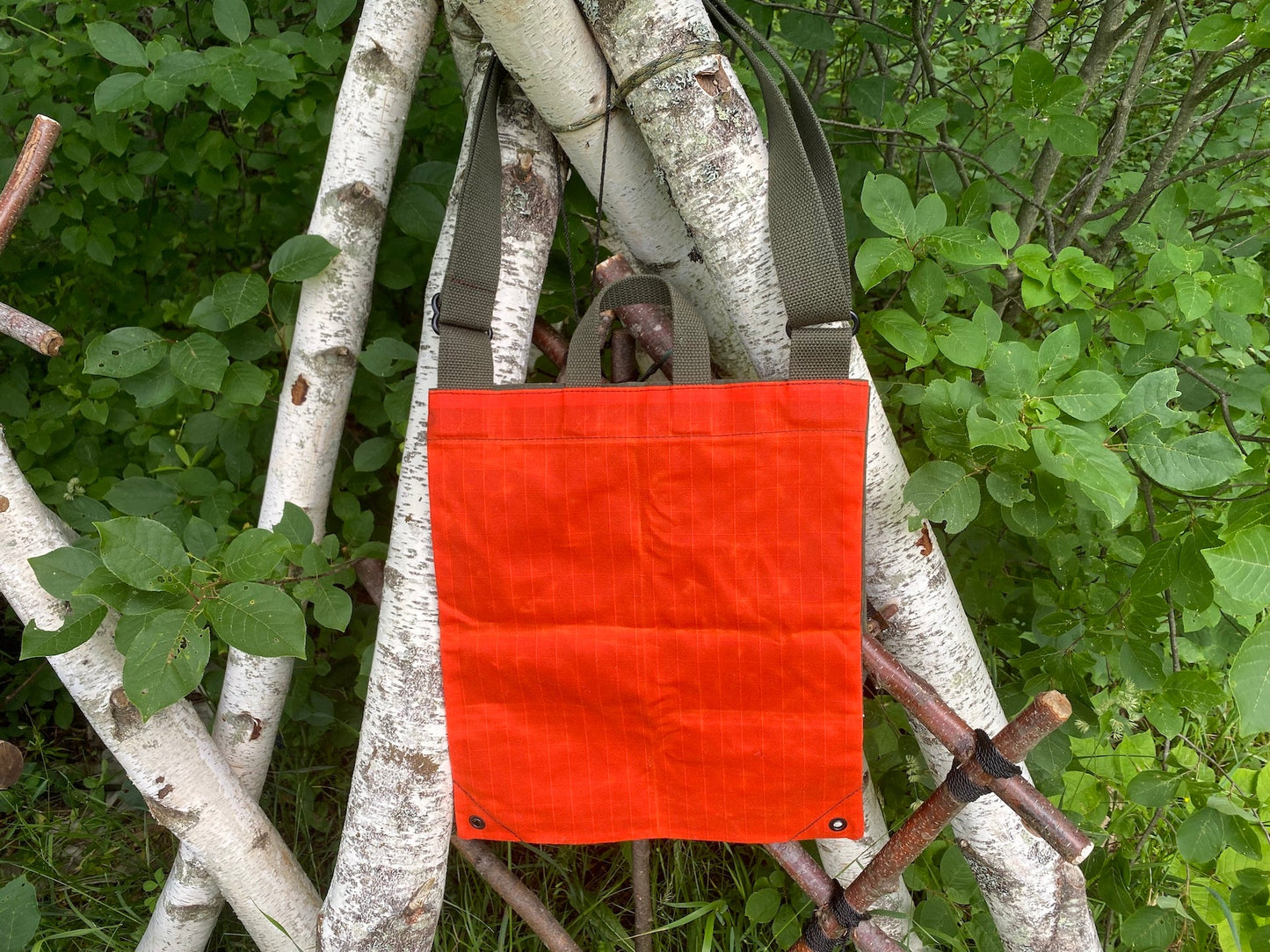 Waxed Canvas Haversack with Adjustable Strap High-Visibility Orange Backside